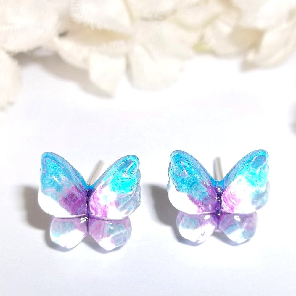 Earring, Butterfly Earring, Turquoise Blue Purple Earring, Earring Set Pair A393